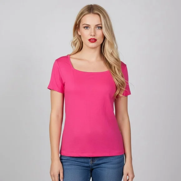 Mango Pop Medium Hot Pink Square Neck T-shirt - Picture 6 of 6